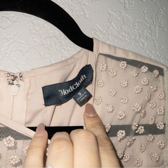 ModCloth Blush‎ Dreamy Details Embroidered Beaded Mini Dress Size Small - Picture 7 of 10